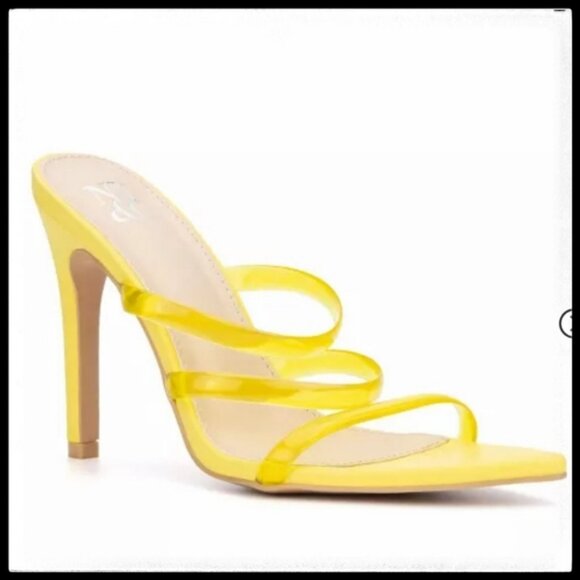 NWT New York & Co Biana Women's Yellow Heels with Clear Straps Size 10 - Picture 1 of 11